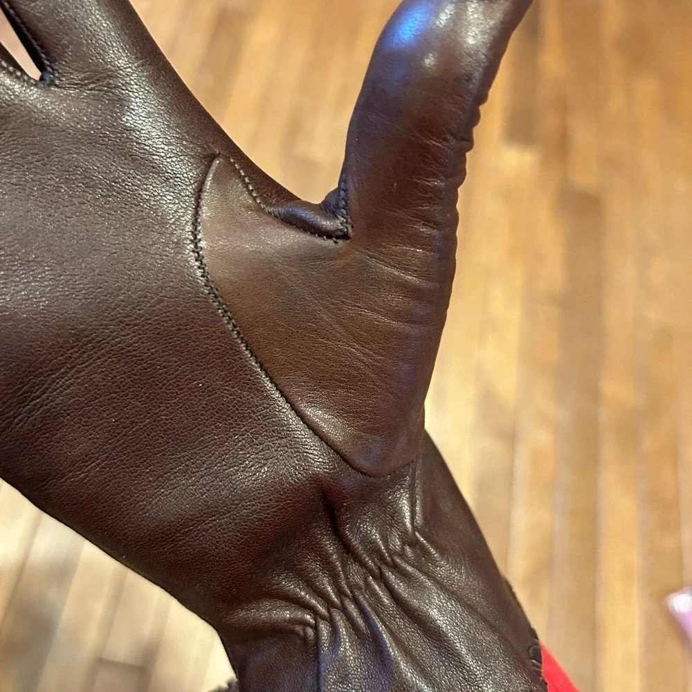Philip Treacy London Leather Tassel Gloves Brown Silk Lined Embroidered Size 7